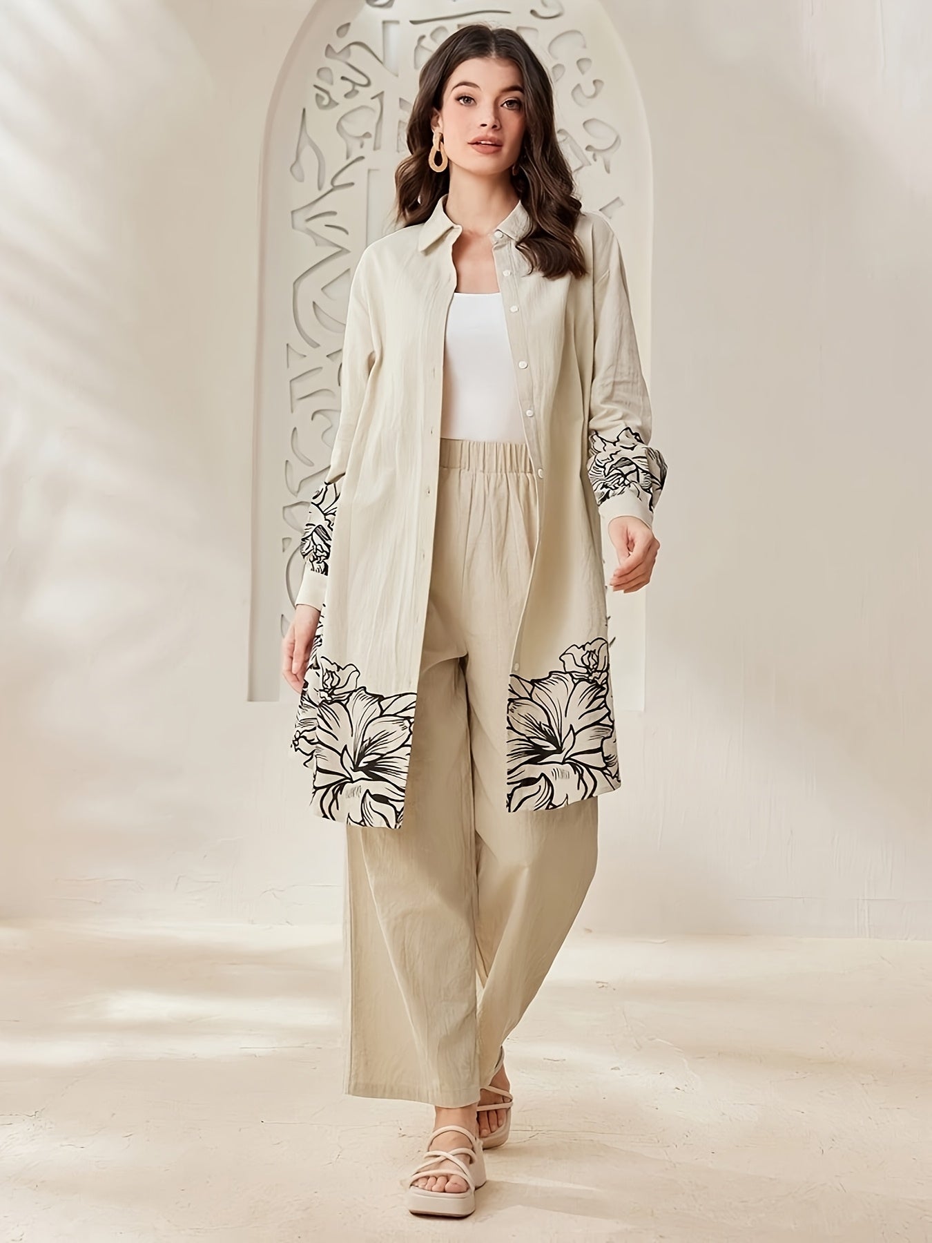 YT309 Women'S Elegant and Fashionable Floral Print Long Sleeve./MH