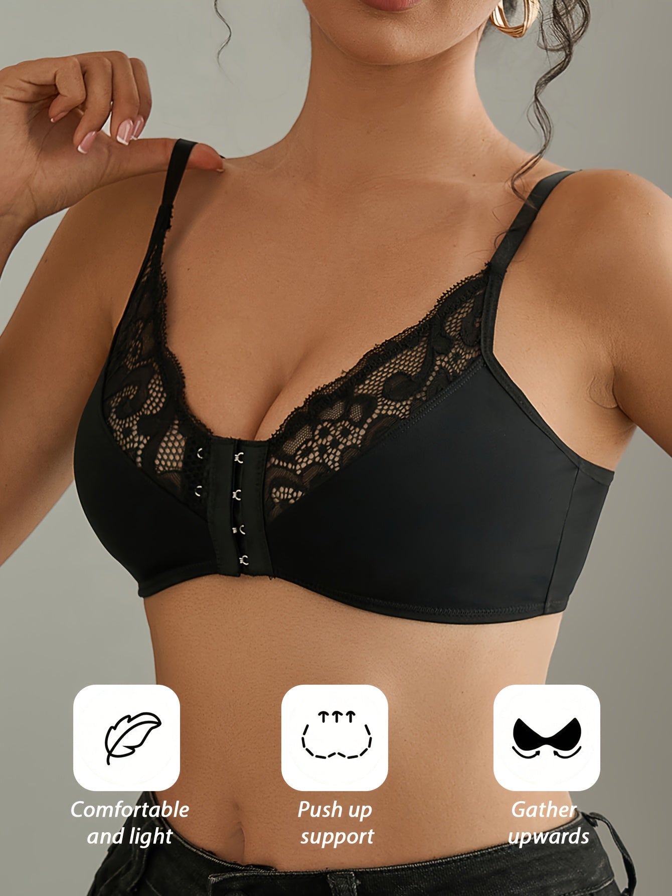 Two-Pack Sexy Contrast Lace Breathable Front-Button Bra ../MH