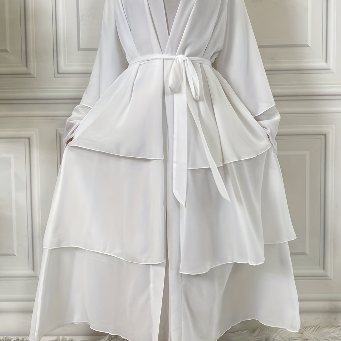Layered Open Front Modest Dress, Long Sleeve Muslim Dress'/MH