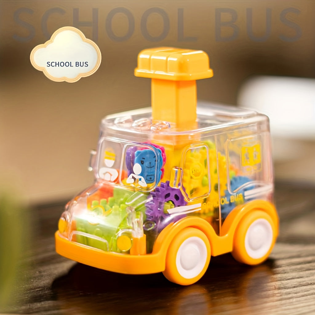 Children Cartoon Transparent Gear Toy Car, Educational Pull Back Car Model, Boy And Girl Christmas Halloween Thanksgiving Birthday Gift ( Gear Color Is Random)
