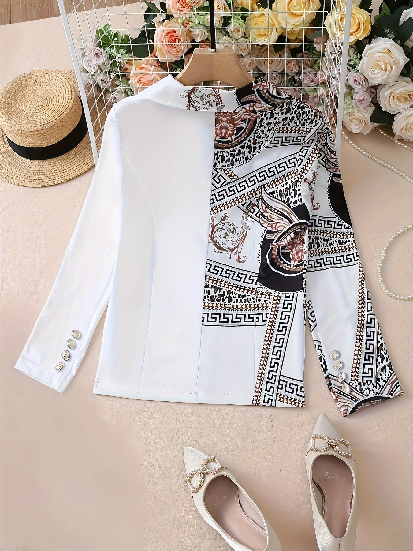 Leopard Print Lapel Blazer, Casual Open Front Long Sleeve.