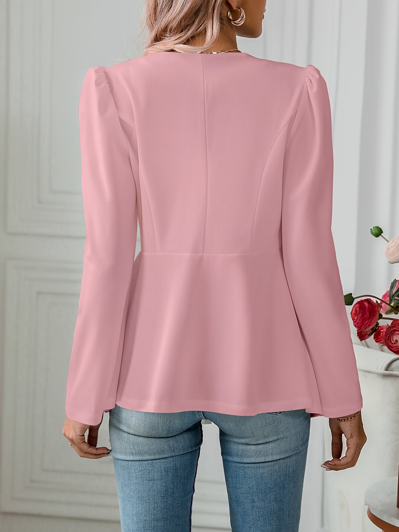 Notched Collar Flare Blazer, Elegant Long Sleeve Button Front Coat,