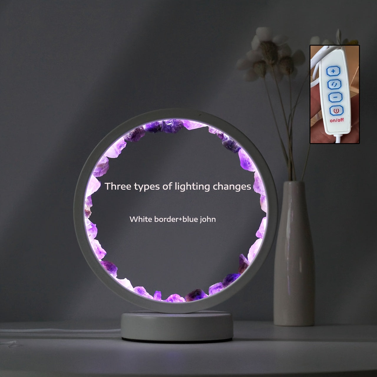 1pc Amethyst Yellow Crystal Circular Bedside Lamp - Natural Crystal Decoration, Unique Christmas Gift, Home Accent Lighting, Calming Ambiance, Handcrafted Ornament, Premium Quality, Crystal Clear Clarity