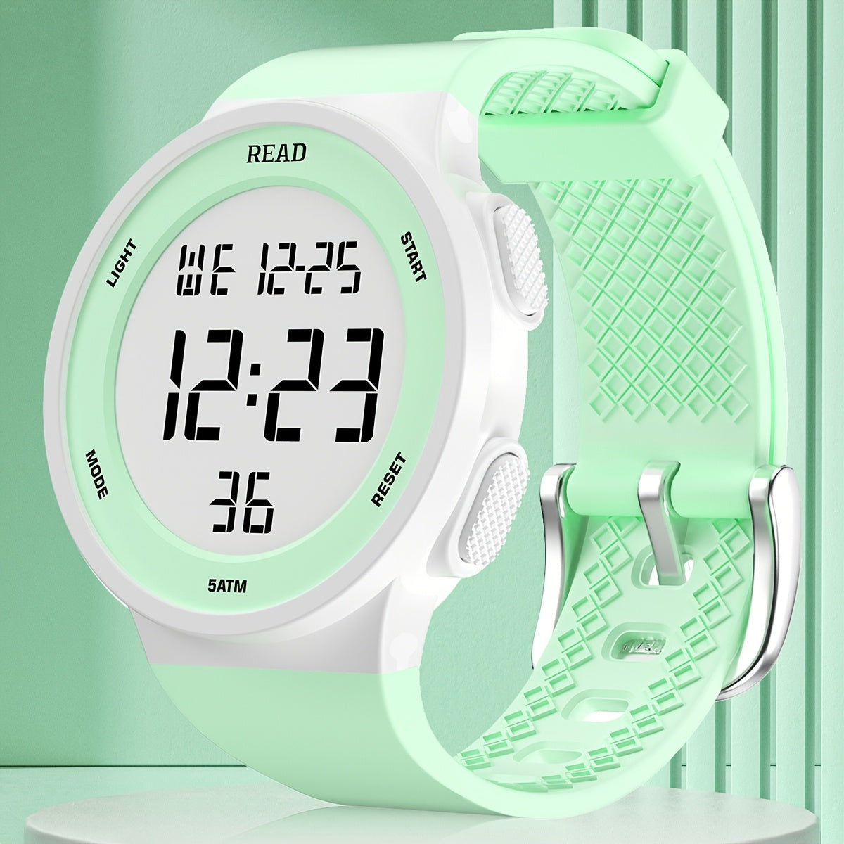 Cute Round Digital Watch, Stainless Steel Strap, Chronograph.