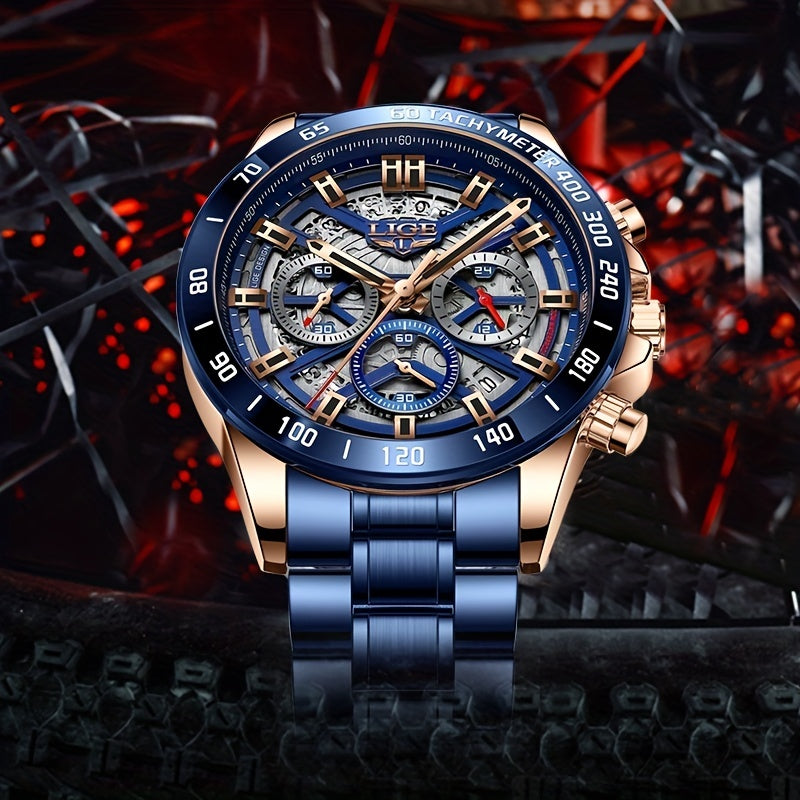 Luxe Timepiece Master - Top-Brand Luxury Quartz Chronograph Watch for Men with Hollowed-Out Design, Business Fashion Sports Style, Ideal Gift Choice for Him