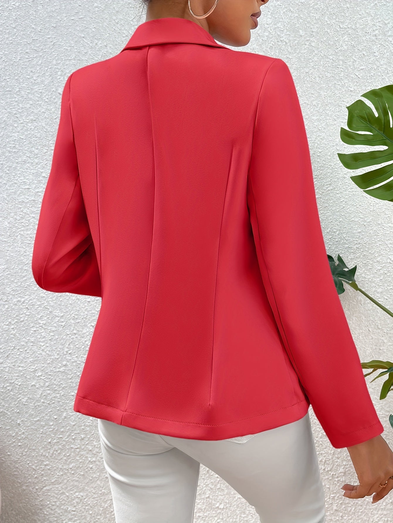 Solid Color Open Front Blazer, Elegant Lapel Neck Double Breasted.