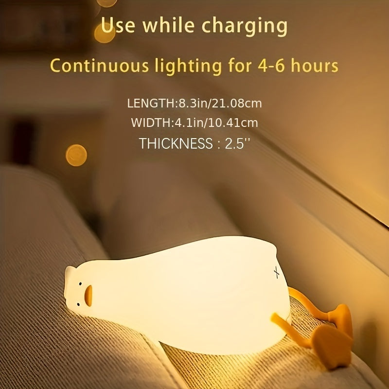 1pc Cute Duck Night Light, LED Animal Night Light, Silicone Dimmable Timing Lamp, Kawaii Light Up Lying Flat Duck Touch Light For Breastfeeding Bedroom Decor Halloween, Christmas Gift