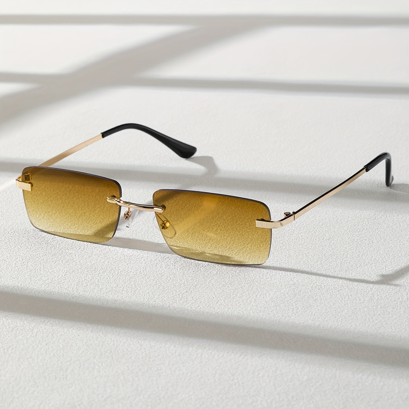 Rimless Rectangle For Women Men Summer Gradient Metal Outdoor Sun Shades