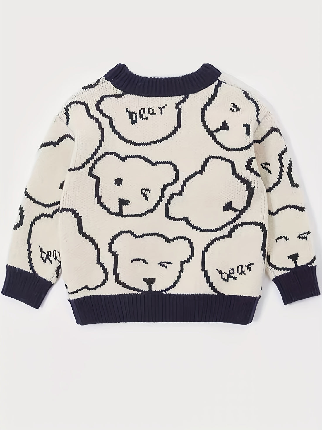 Bear Pattern Kid's Sweater, Color Clash Cable Knit Pullover,