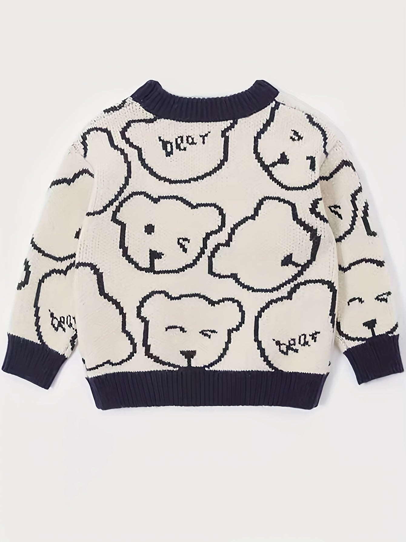 Bear Pattern Kid's Sweater, Color Clash Cable Knit Pullover,