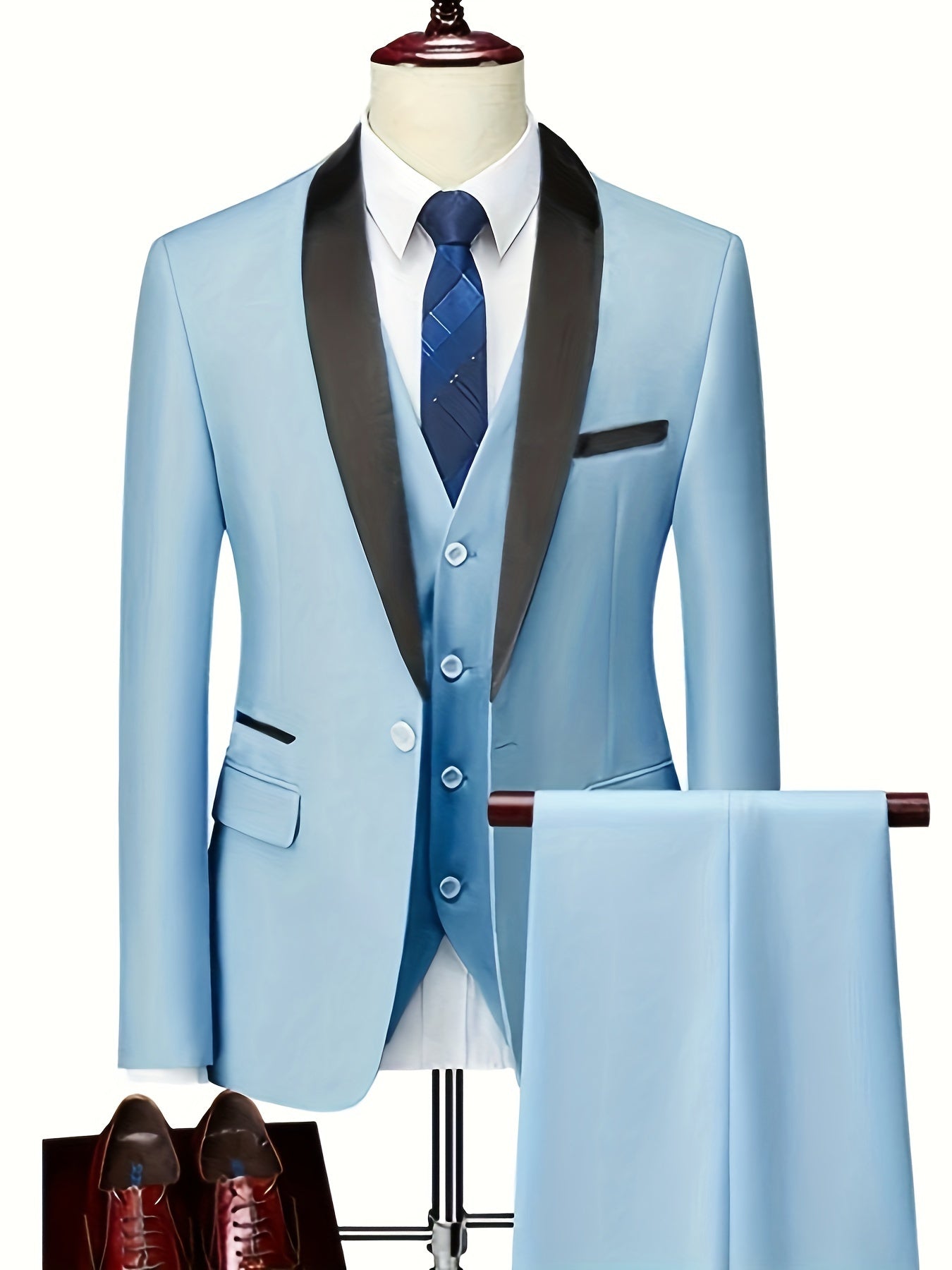 3pcs Classic Dress Suit Set For Men, Shawl Lapel Collar Buttoned Blazer,