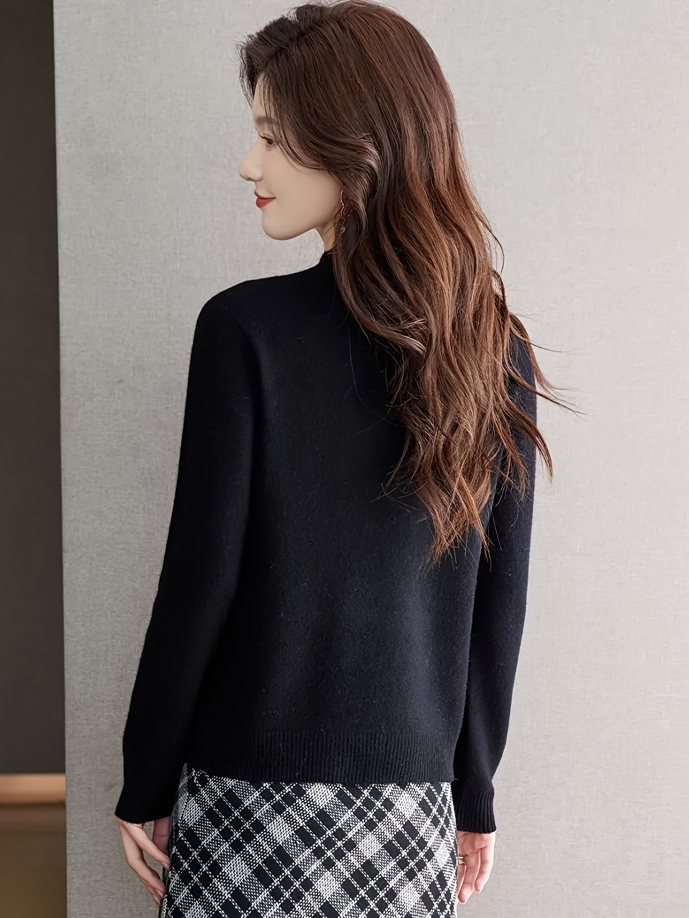 1pc Women'S 100% Wool Crew Neck Long Sleeve Knit Sweater,