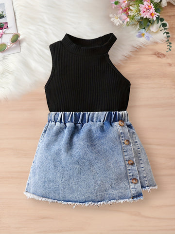 Baby Girls Baby Summer Outing Fashion Elegant Off Shoulder Style Slim Round Neck.