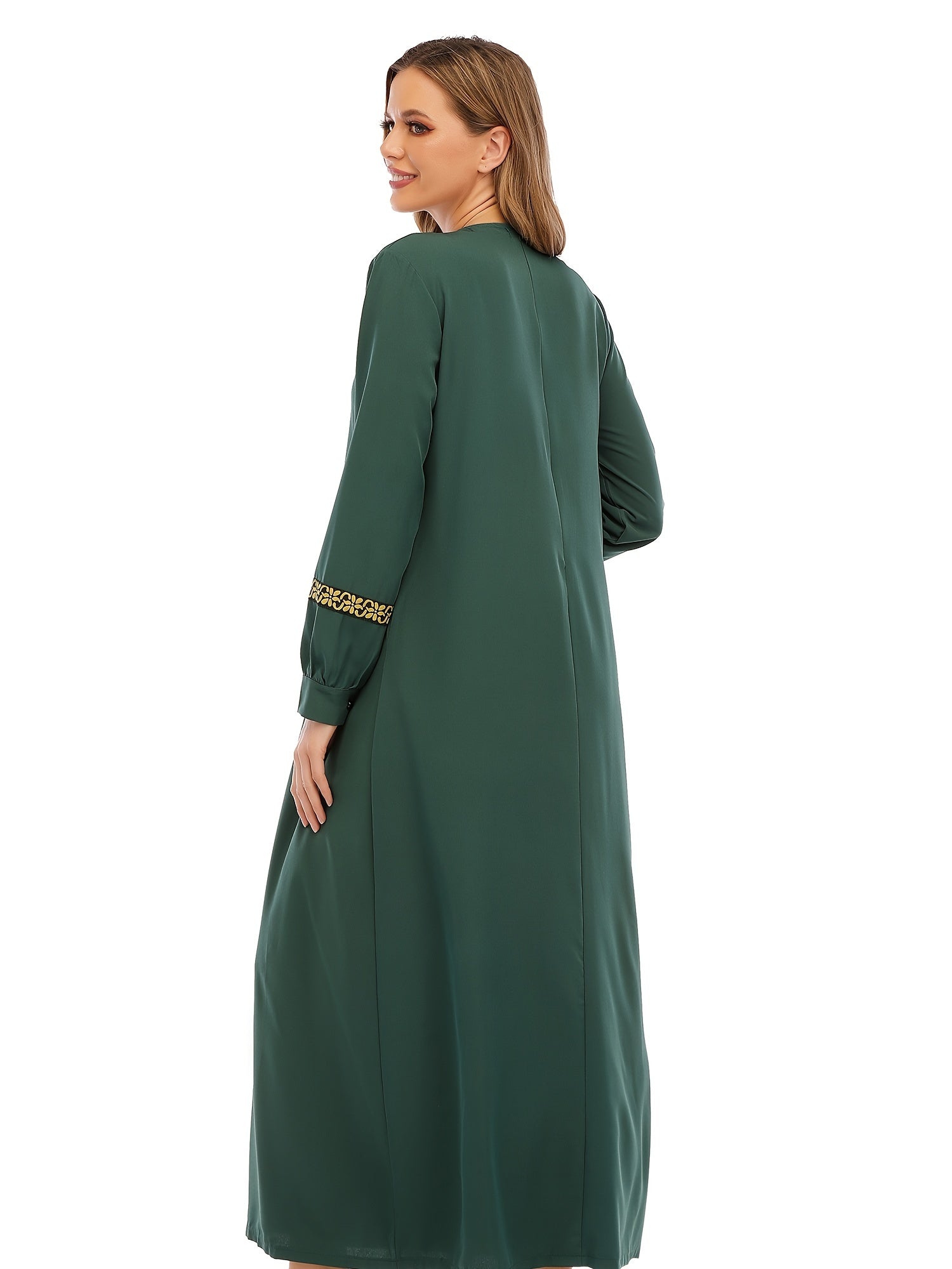 Contrast Trim Kaftan, Elegant Long Sleeve Maxi Length Dress, /MH