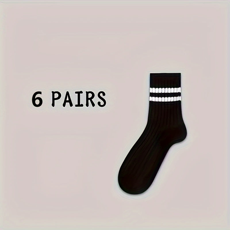 6 Pairs of Stylish Men's Crew Socks - Breathable,/MH