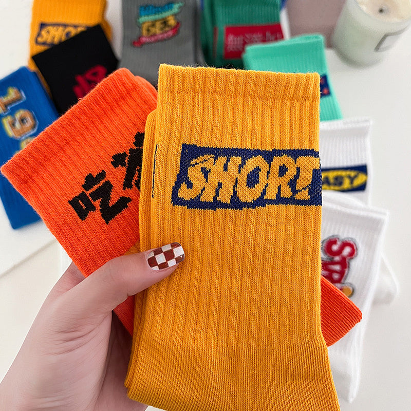 5/10 Pairs Letter Print Socks, , Women's Stockings ./MH