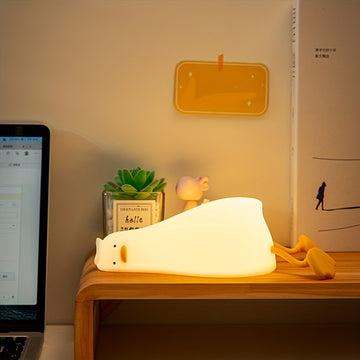 1pc Cute Duck Night Light, LED Animal Night Light, Silicone Dimmable Timing Lamp, Kawaii Light Up Lying Flat Duck Touch Light For Breastfeeding Bedroom Decor Halloween, Christmas Gift