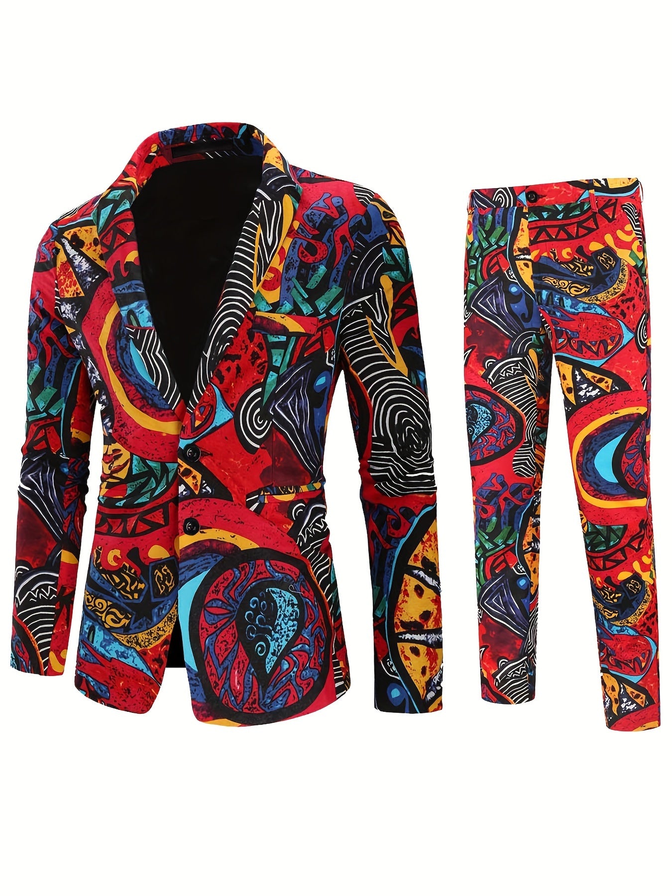 2pcs/set Suits, Men's Colorful Lapel Blazer & Pants,