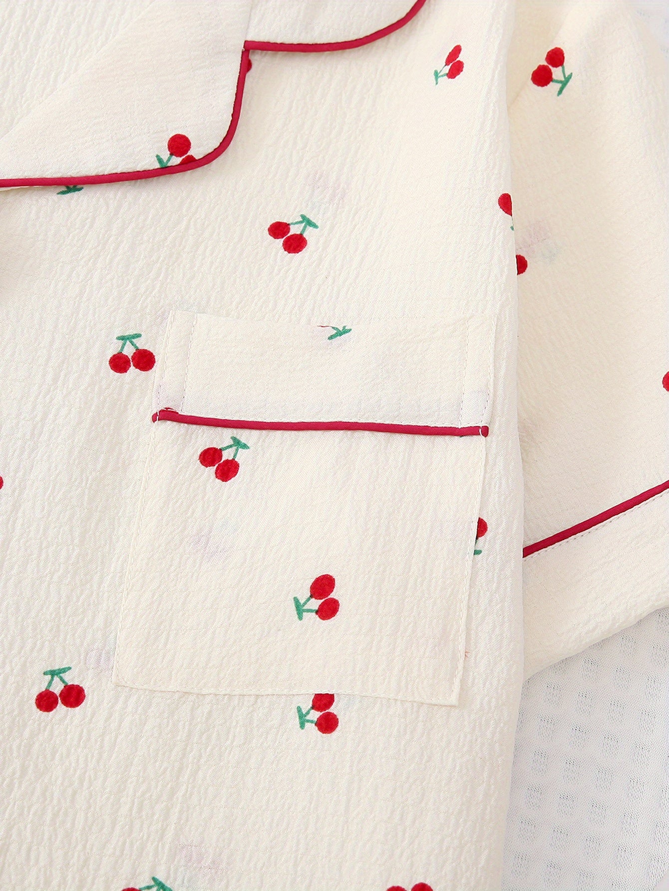 Cherry Print Pajama Set, Sweet & Cute Lapel Buttons Top And Bow Shorts, Women's Sleepwear & Loungewear
