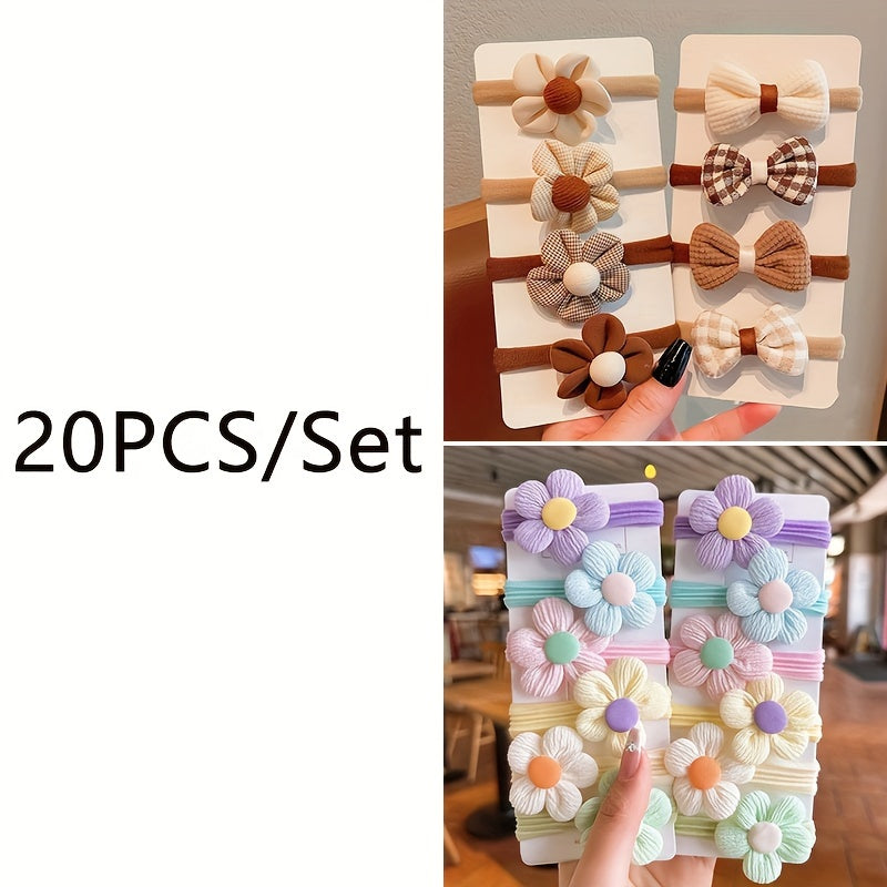 6/8/12/20pcs New Cute Sweet Flower Bow Girls Women Elastic Hair Bands Hair Ties Princess Hair Accessories Headwear