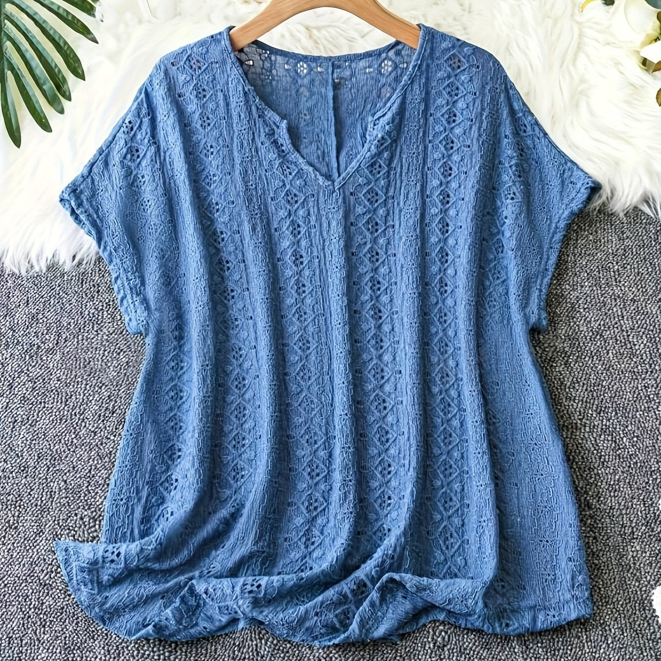 Plus Size - Women'S Elegant V-Neck Bat Sleeve T-Shirt - Slim Fit,