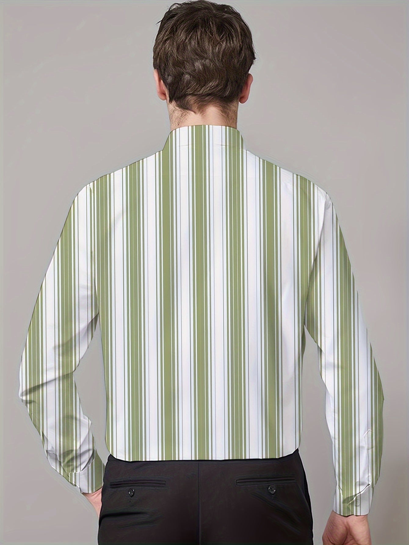 Men's Striped Lapel Collar Dress Shirts, Long Sleeve .