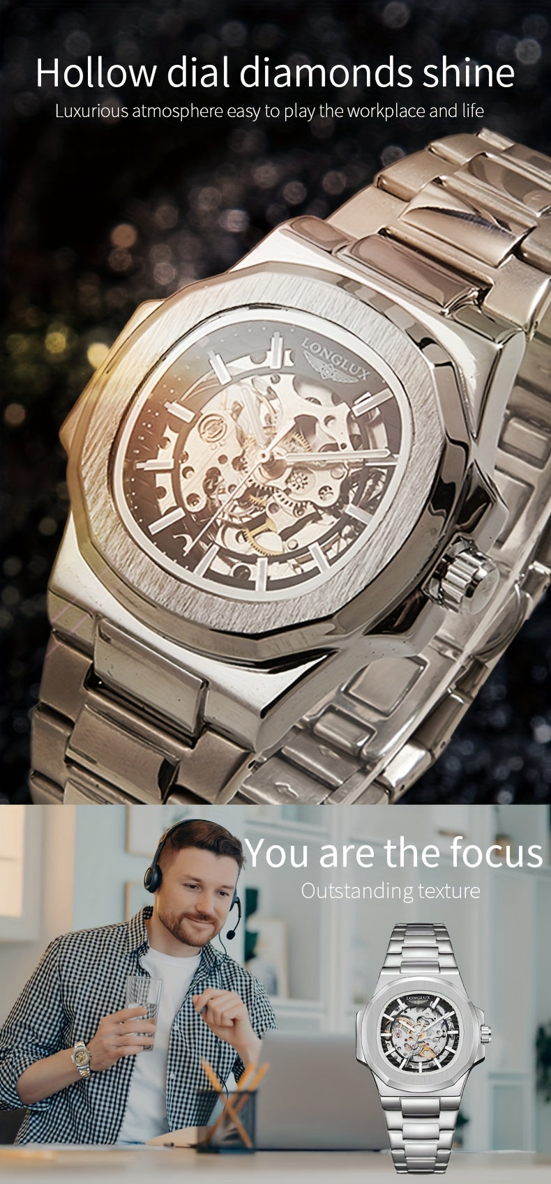Dial4.1cmNautilus Watch For Men Fully Automatic Business Leisure Watch All Metal Case Steel Bow Strap With Butterfly Clasp Trend Fashion Luminous Waterproof Watch Christmas Gift Valentine's Day Gift