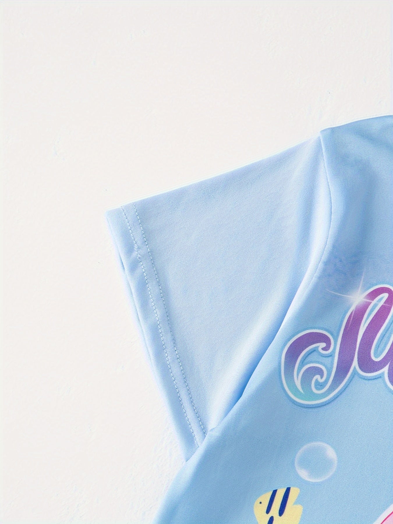 2pcs Girls Summer Cartoon Mermaid Pattern Short Sleeve.