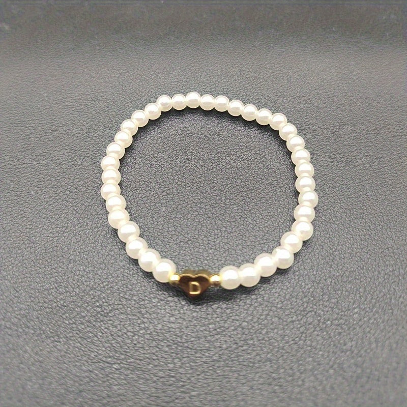 1pc Classic Initial A-Z Lettering Heart Faux Pearl Beaded Bracelet, Elegant Party Jewelry Birthday Gift For Teen Girls