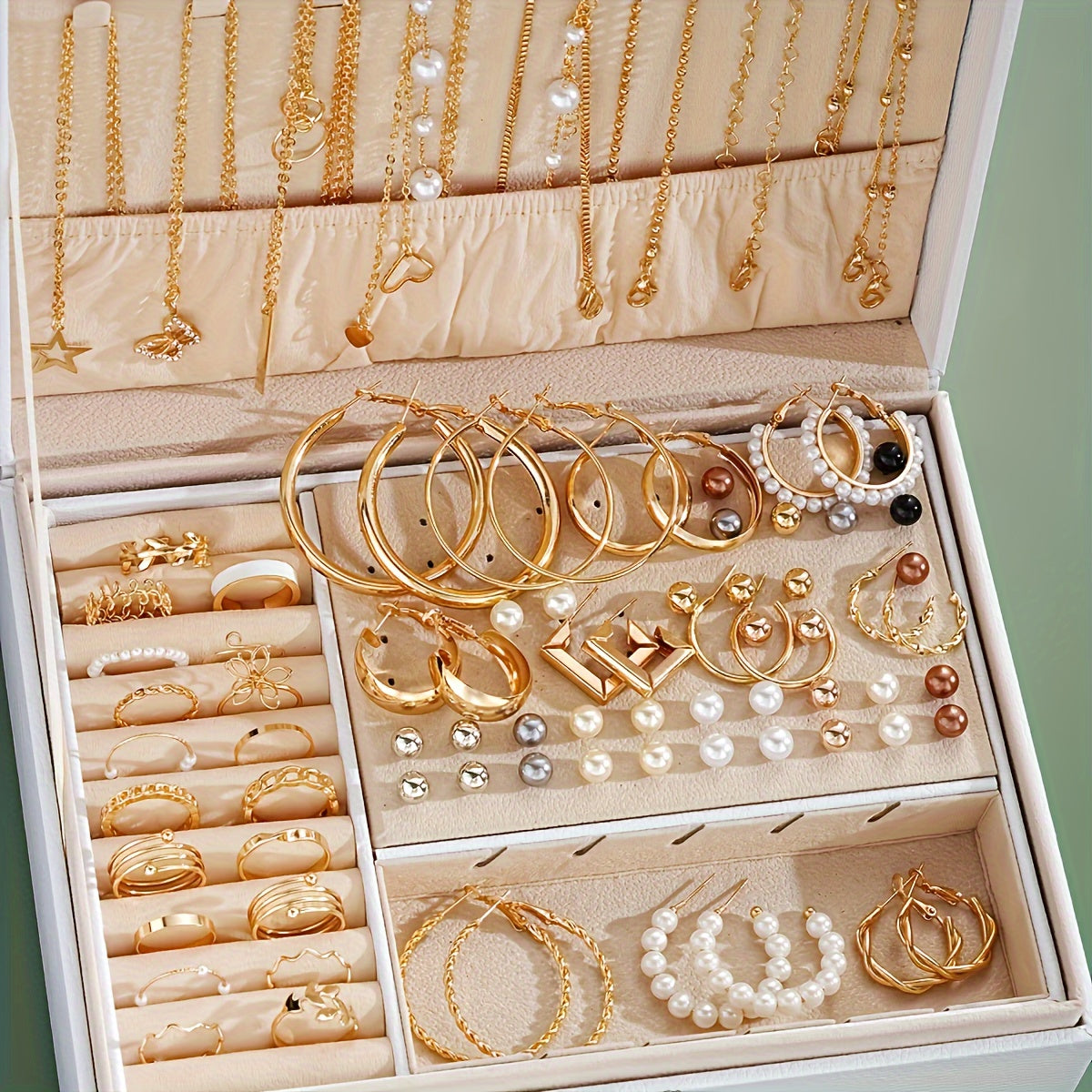86pcs/set Elegant Vintage Jewelry Set, Multi-Layer Necklaces, Earrings, Rings, 4-in-1 Combo For Women, Ideal For Daily, Commute, Mother's Day, Valentine's Gift (Box Not Included)