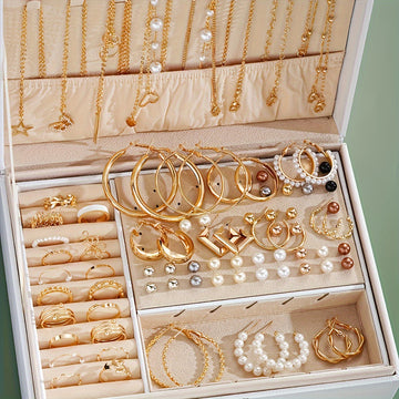 86pcs/set Elegant Vintage Jewelry Set, Multi-Layer Necklaces, Earrings, Rings, 4-in-1 Combo For Women, Ideal For Daily, Commute, Mother's Day, Valentine's Gift (Box Not Included)