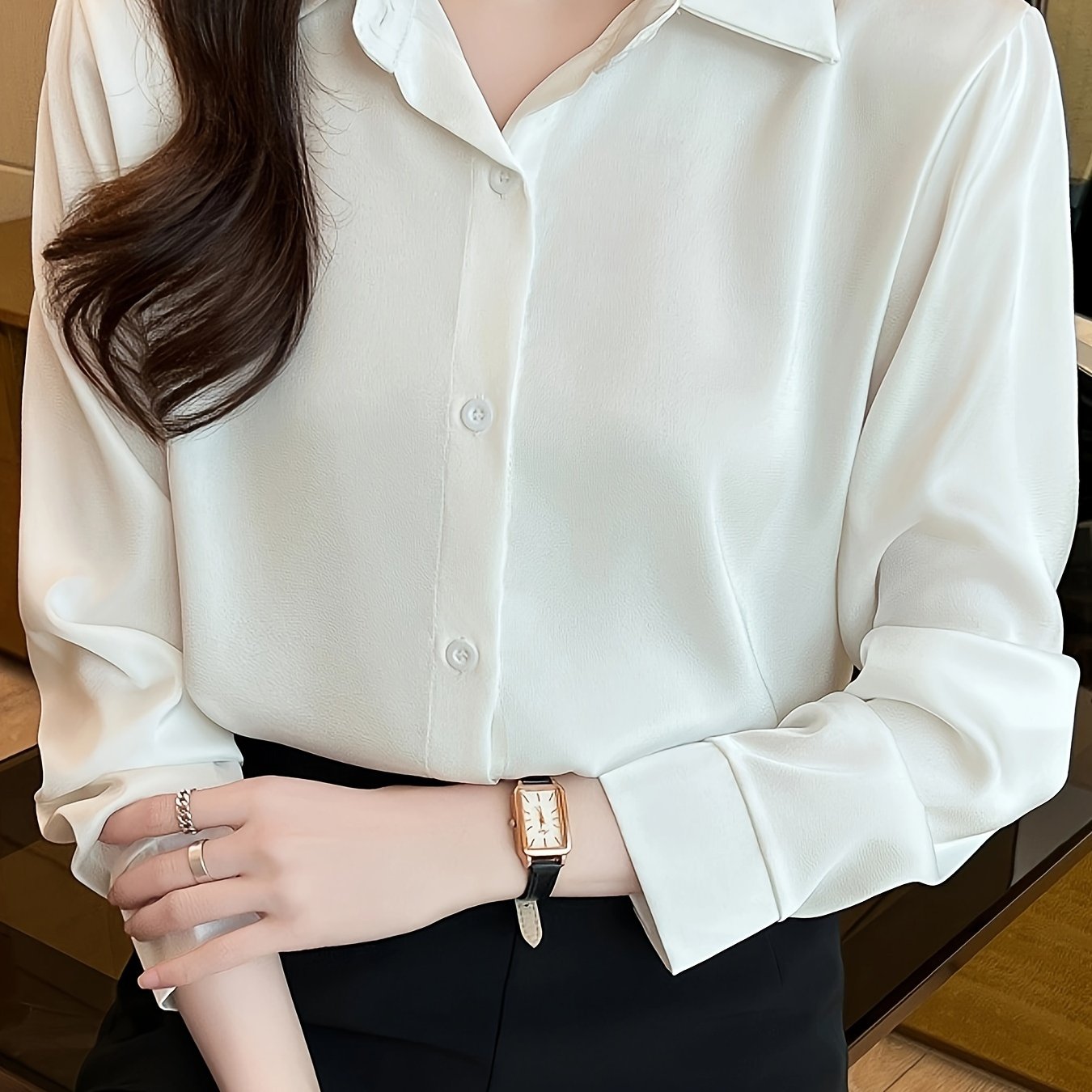 Luxury Feel Wrinkle-Resistant Satin Shirt for Women | Solid Color