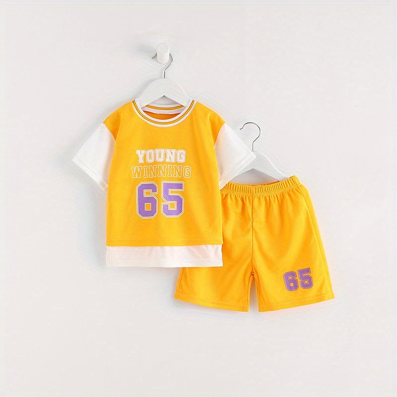 Boys "Young Winning" Number "65" Casual Outfit Round Neck T-shirt.
