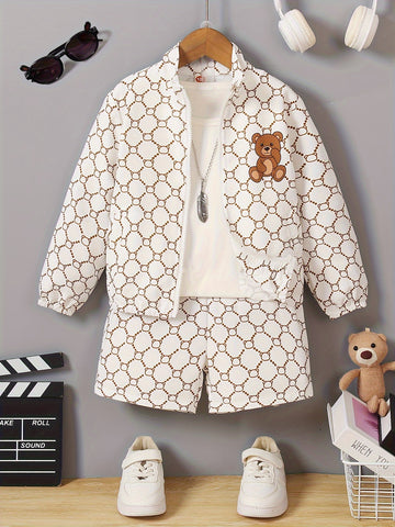 Kids Sporty Quick-Dry Woven Zip-Up Long Sleeve Jacket & Shorts Set,