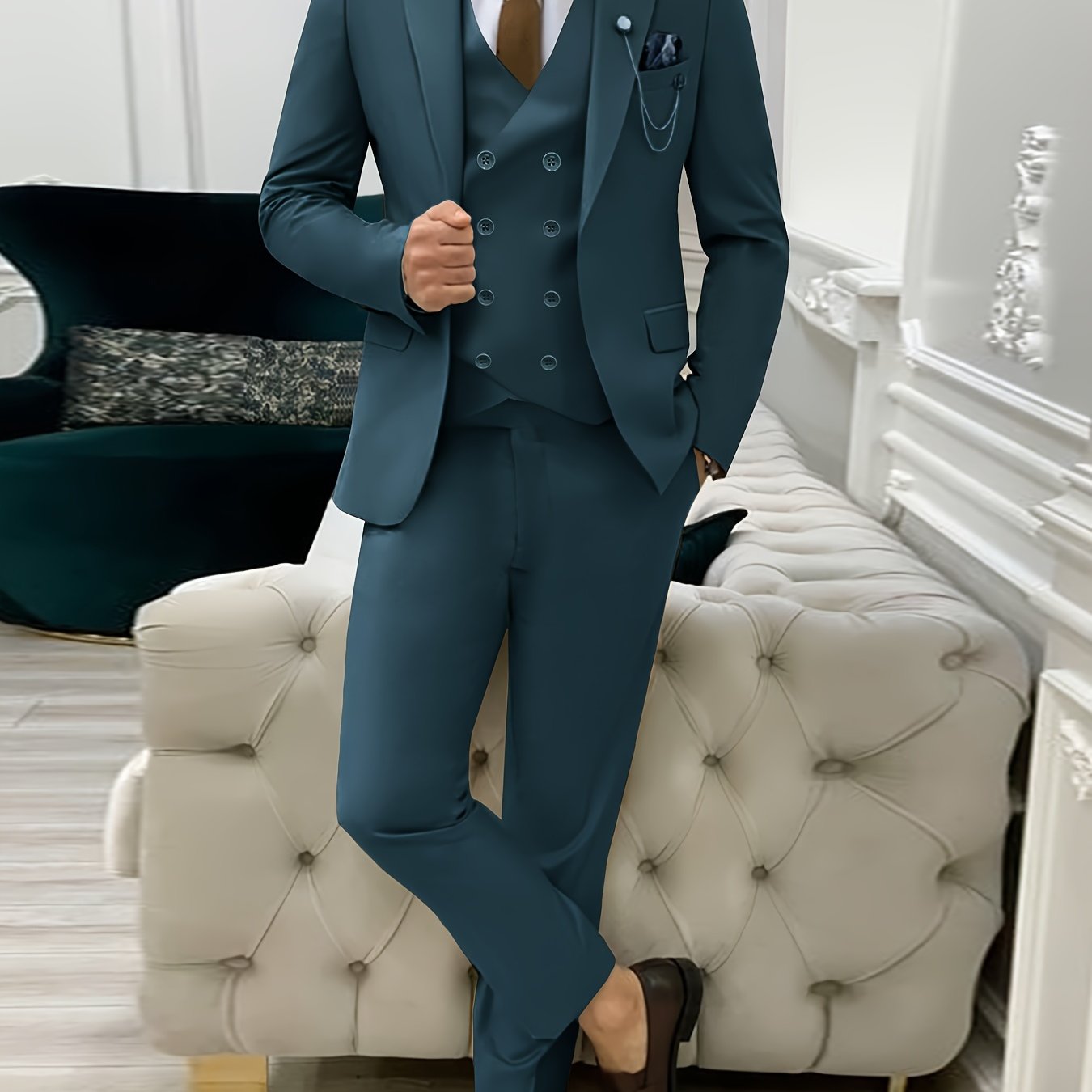 Men's Elegant 3pcs Suit Set: Long Sleeve Blazer,