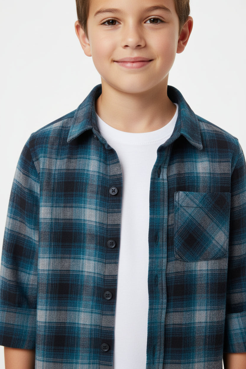 Kids Oven & Knit Contrast Long Sleeve Cotton Shirt (1-12yrs)MH