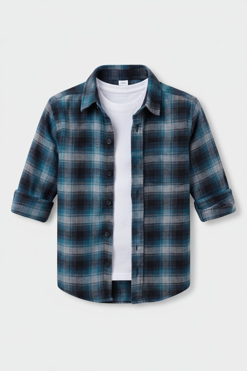 Kids Oven & Knit Contrast Long Sleeve Cotton Shirt (1-12yrs)MH