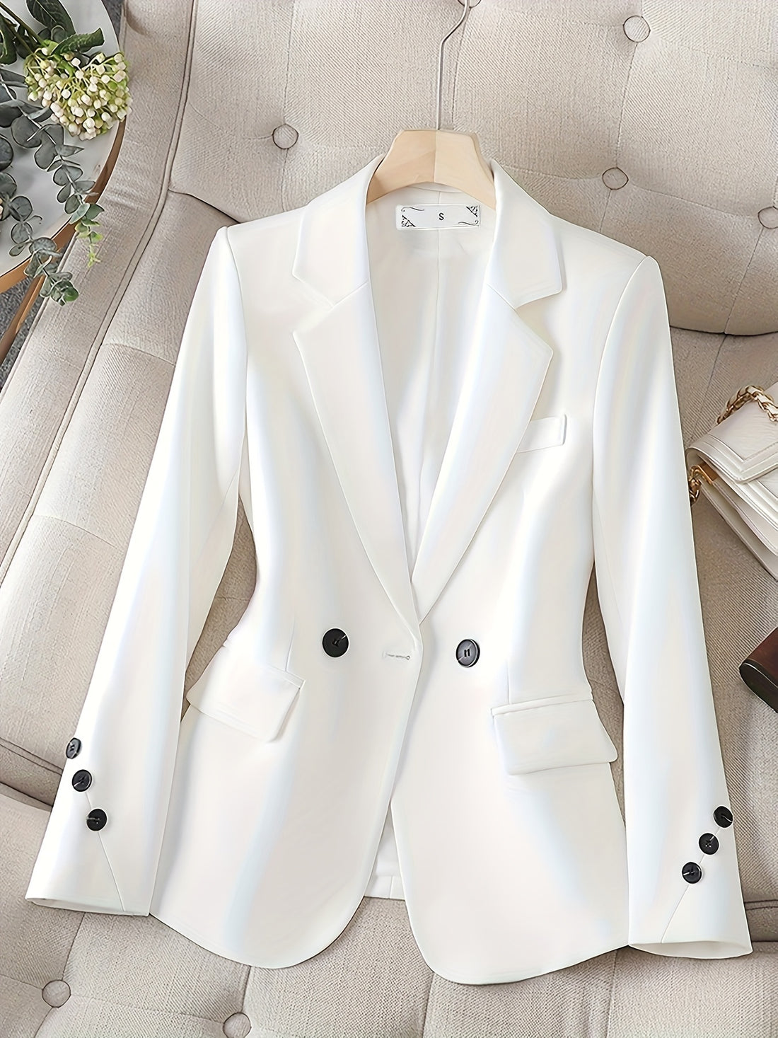 Notched Collar Button Front Blazer, Elegant Long Sleeve Blazer .