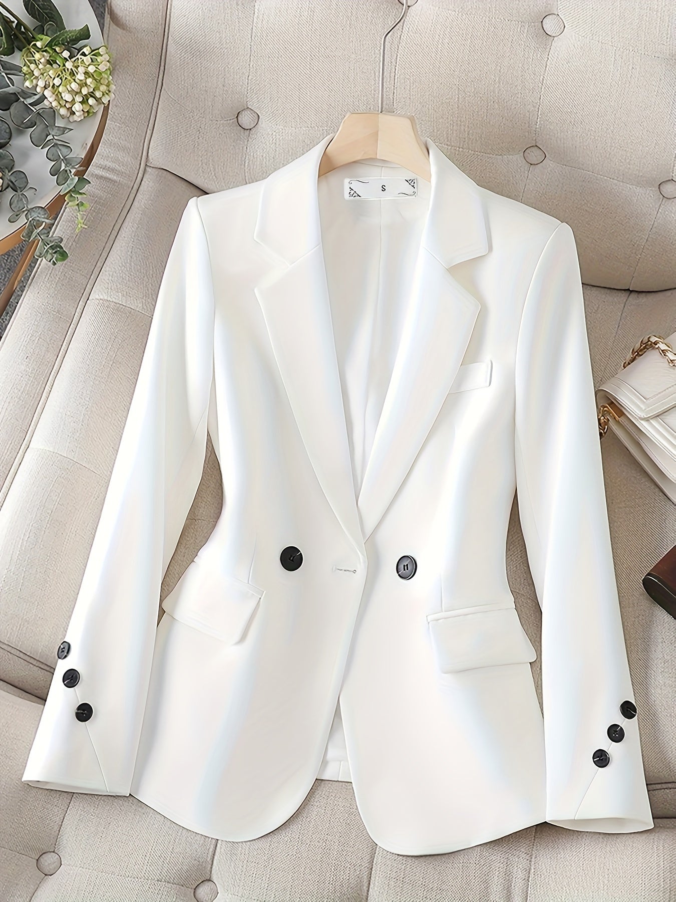 Notched Collar Button Front Blazer, Elegant Long Sleeve Blazer .