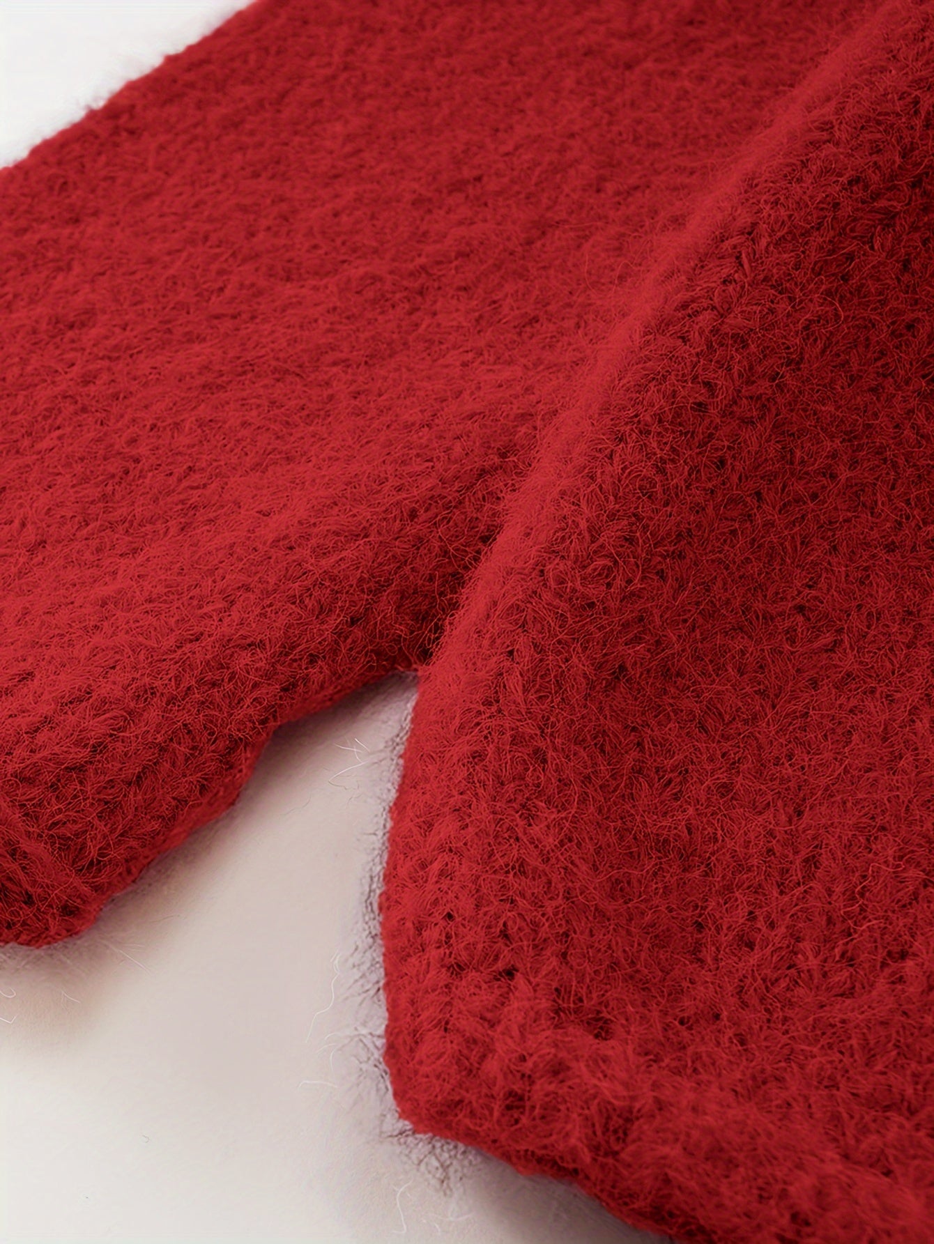 Luxurious Red Fleece Boat Neck Sweater for Women .
