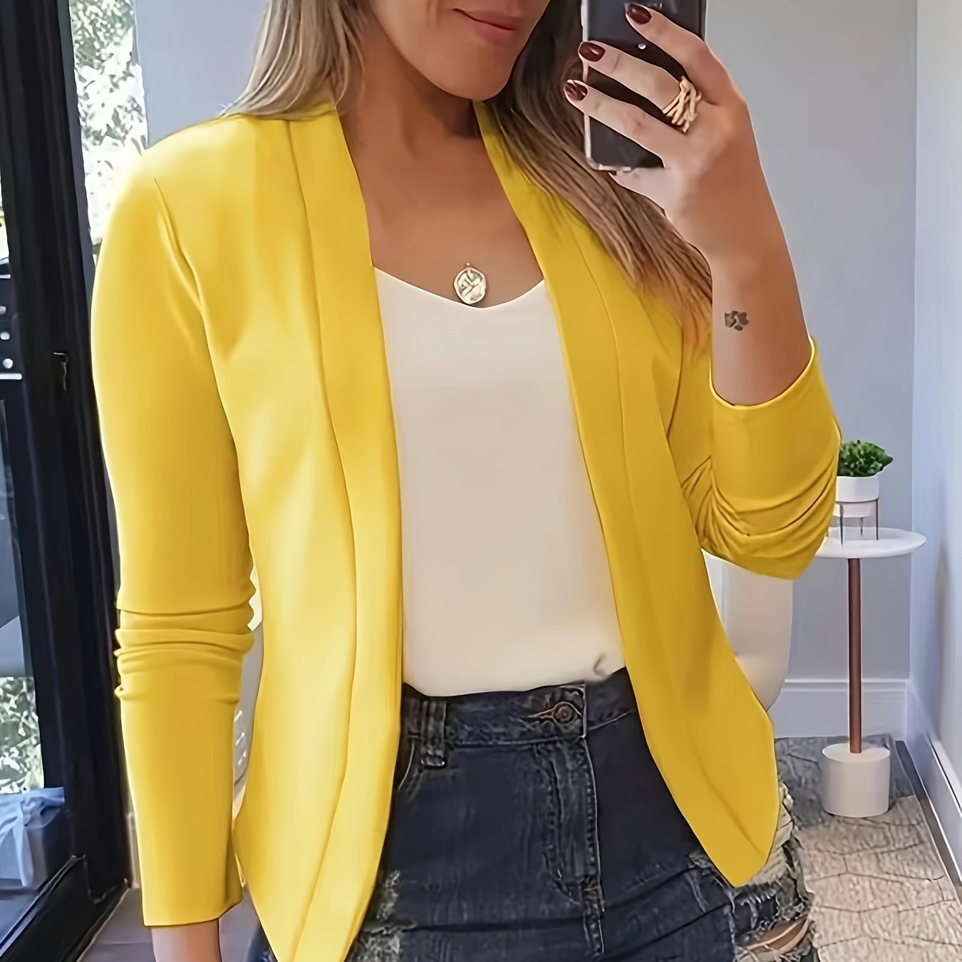 Solid Lapel Blazer, Casual Long Sleeve Blazer For Office & Work,