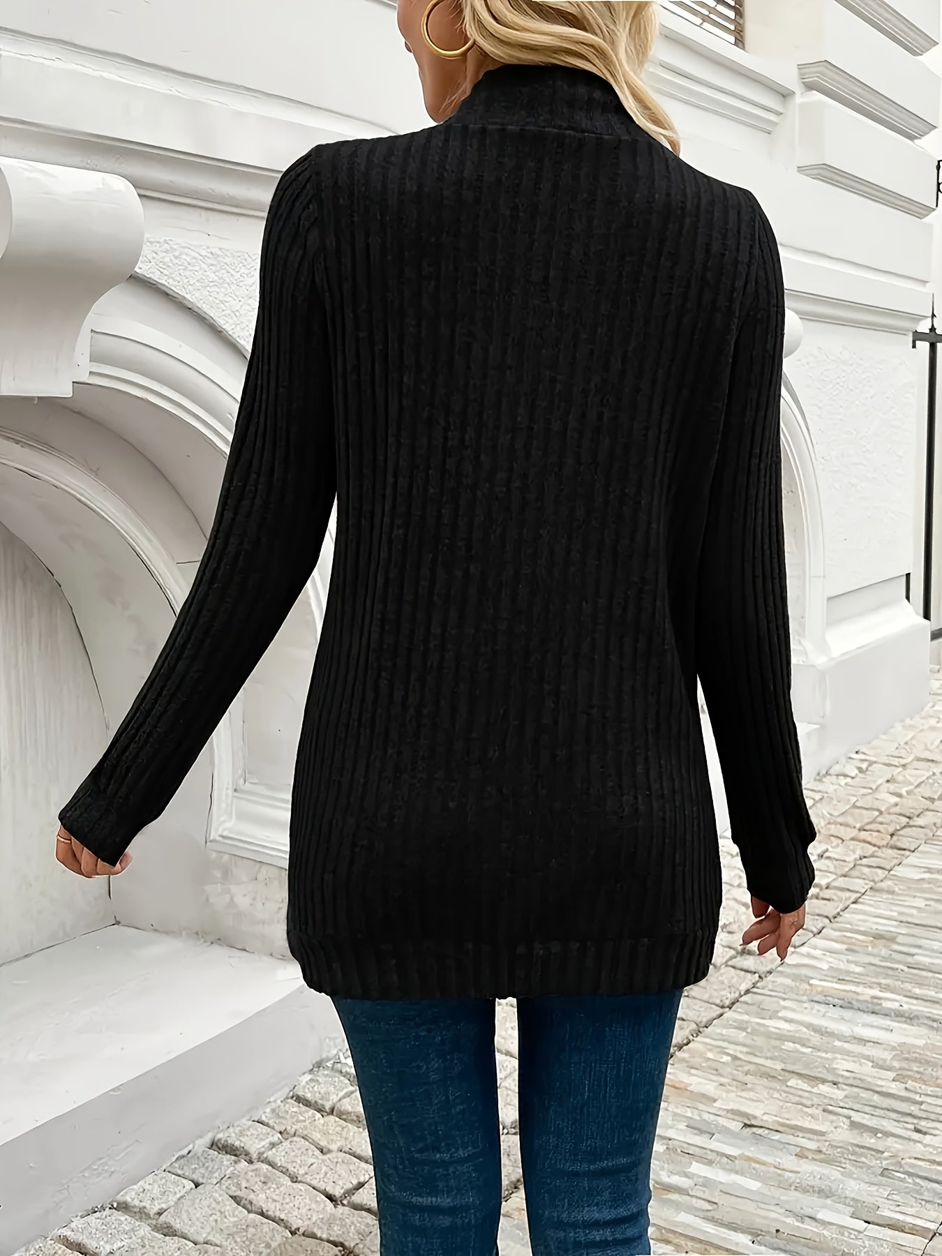 1pc Women'S Solid Color Polyester Cardigan Jacket with Pockets,