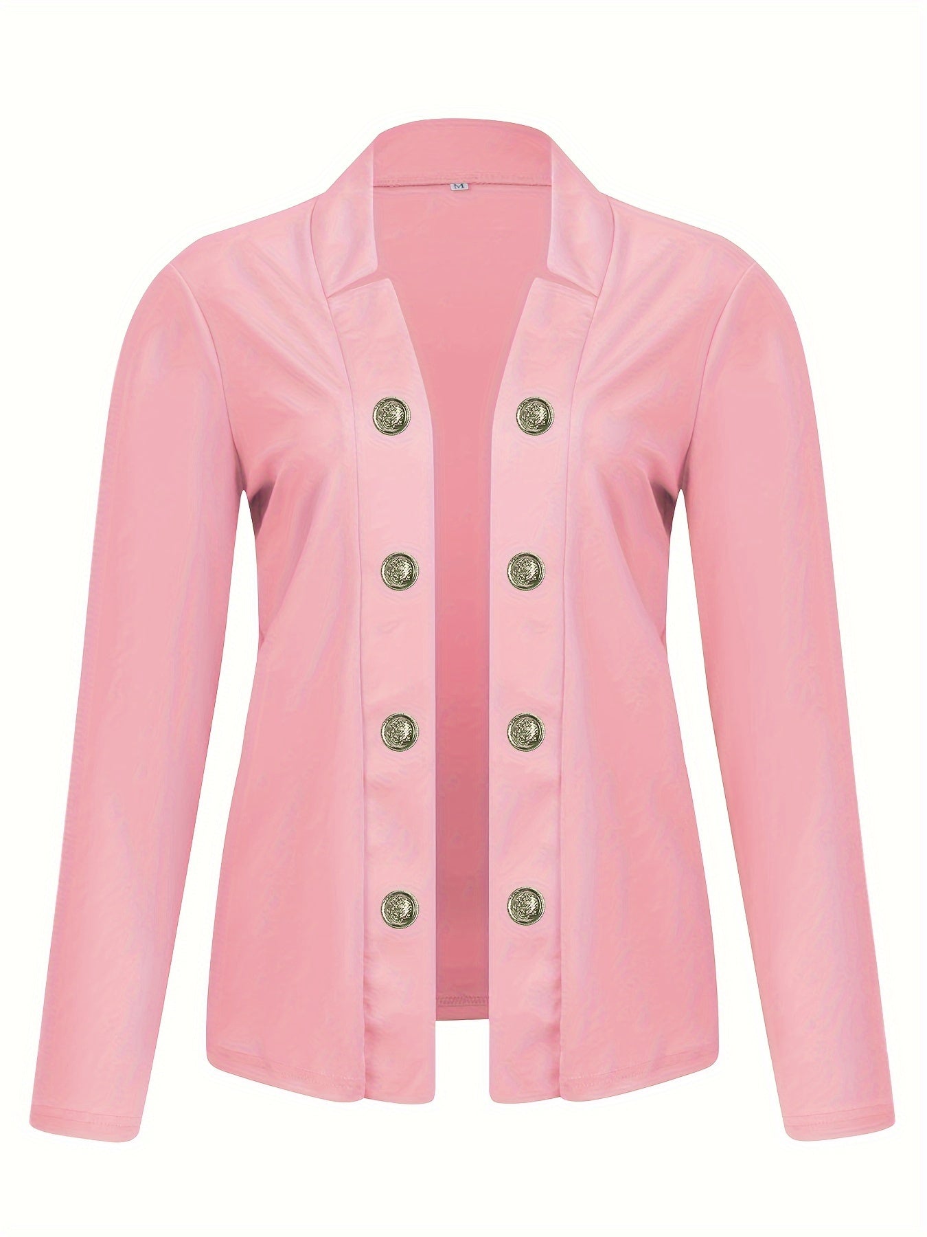 Button Decor Open Front Blazer, Casual Long Sleeve.