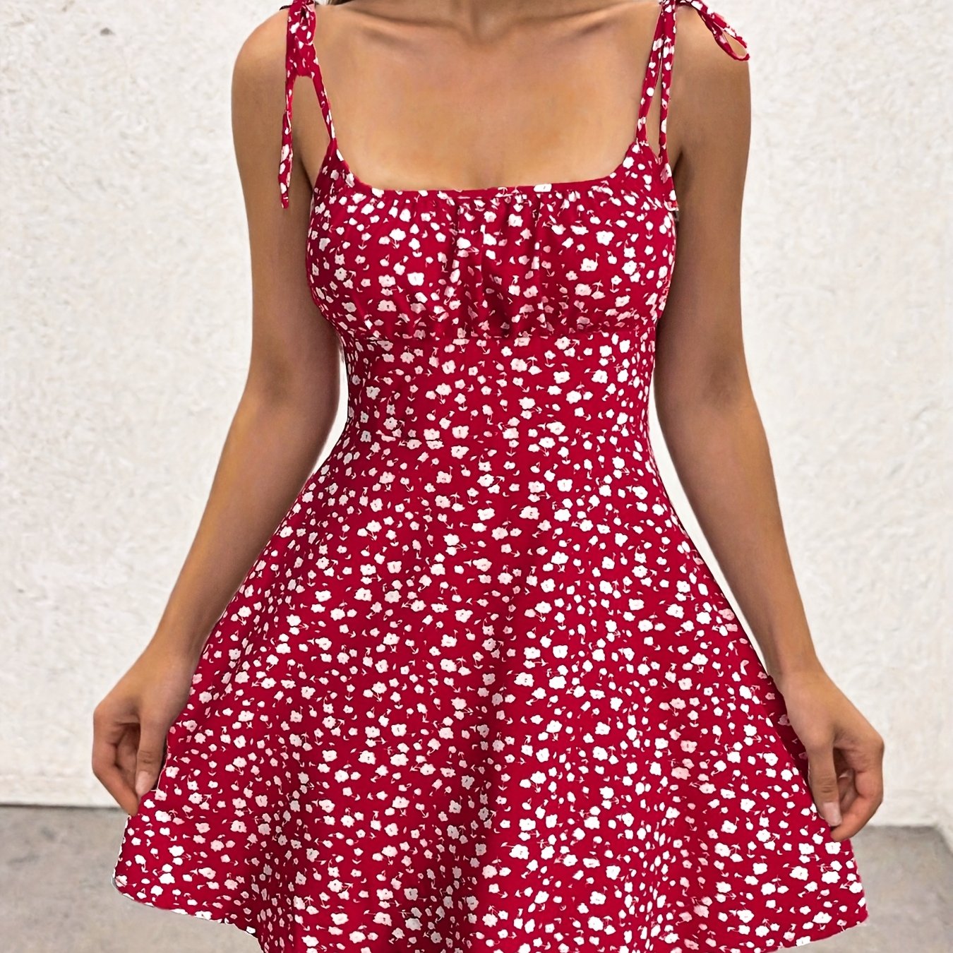[Elegant Cami Dress] Elegant Floral Print Cami Dress |