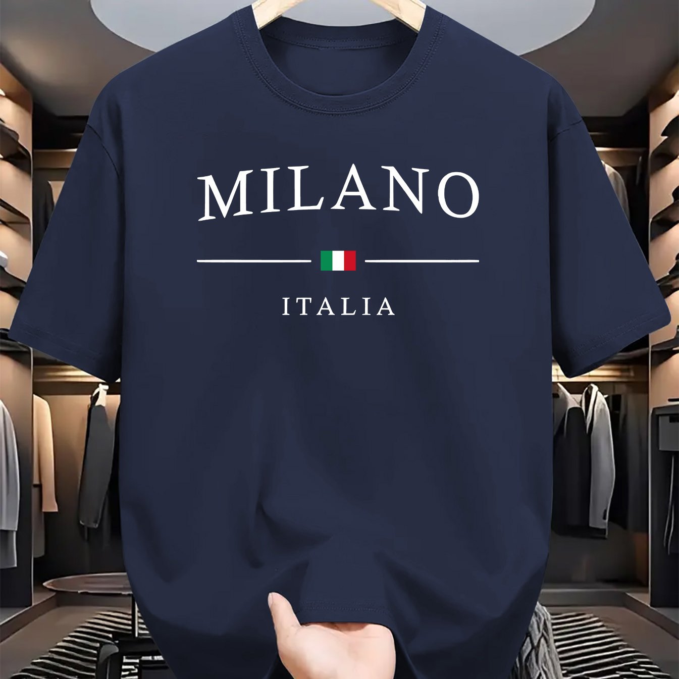 Men's Letter MILANO ITALIA Print Short Sleeve T-Shirts,
