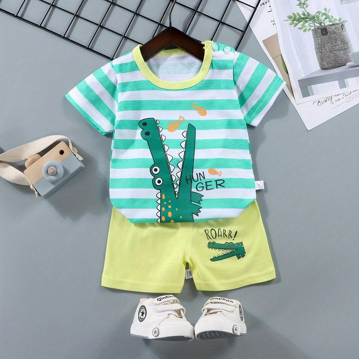 2pcs Boys Casual Cotton Color Block Crocodile Print .