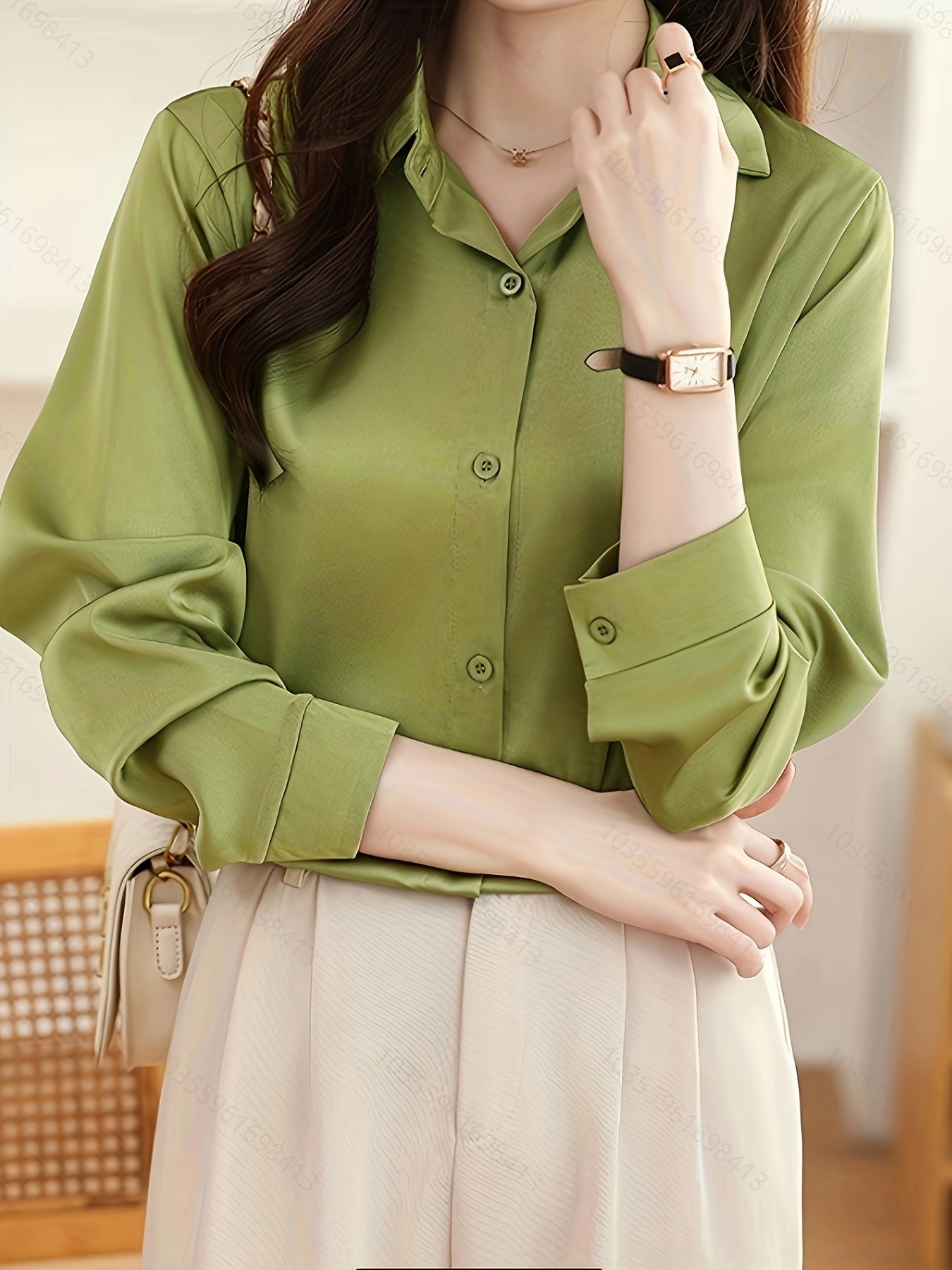 Luxury Feel Wrinkle-Resistant Satin Shirt for Women | Solid Color