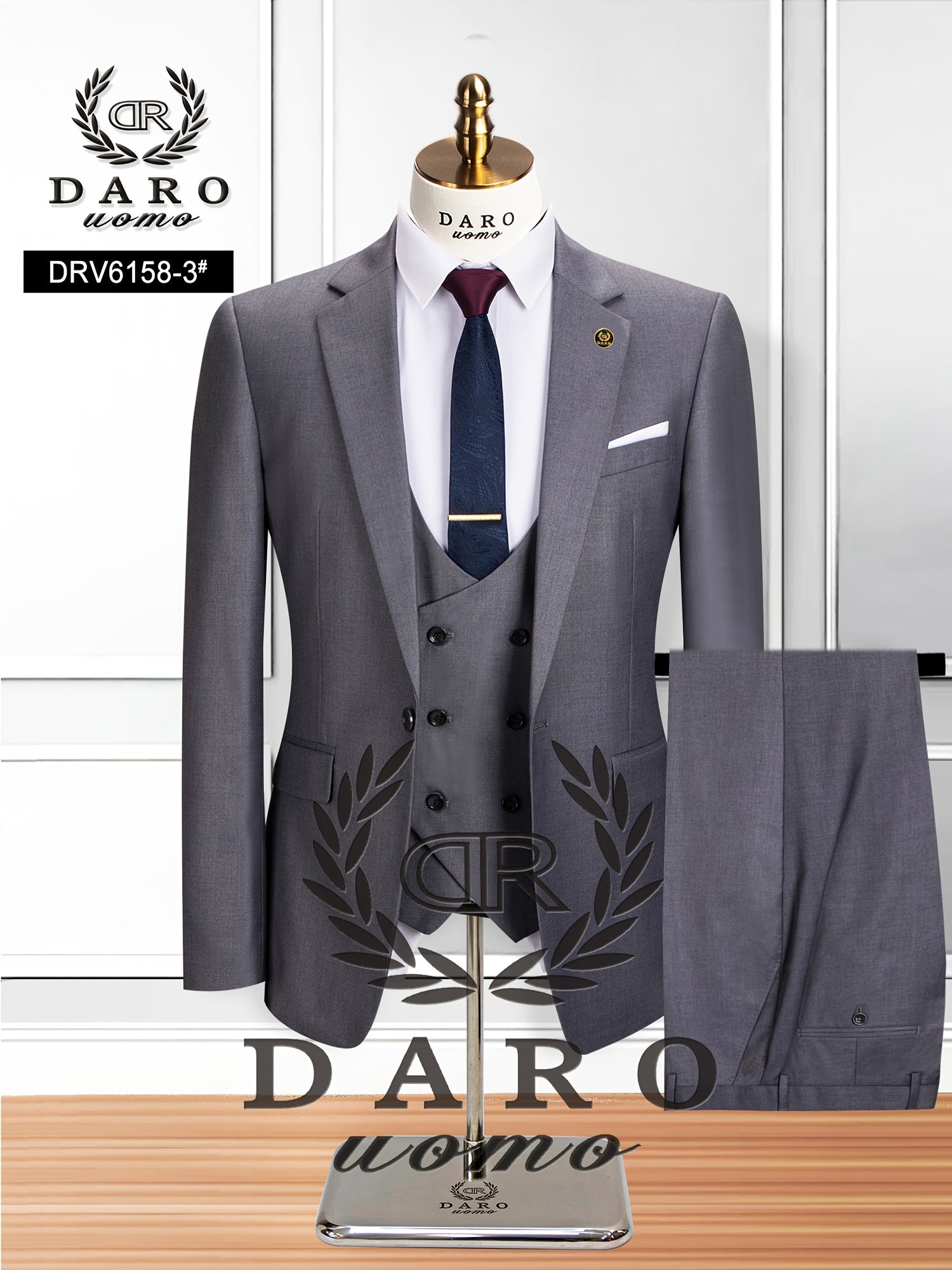 3-Piece Men's Classic Solid Dress Suit Set, One-Button Jacket Blazer.