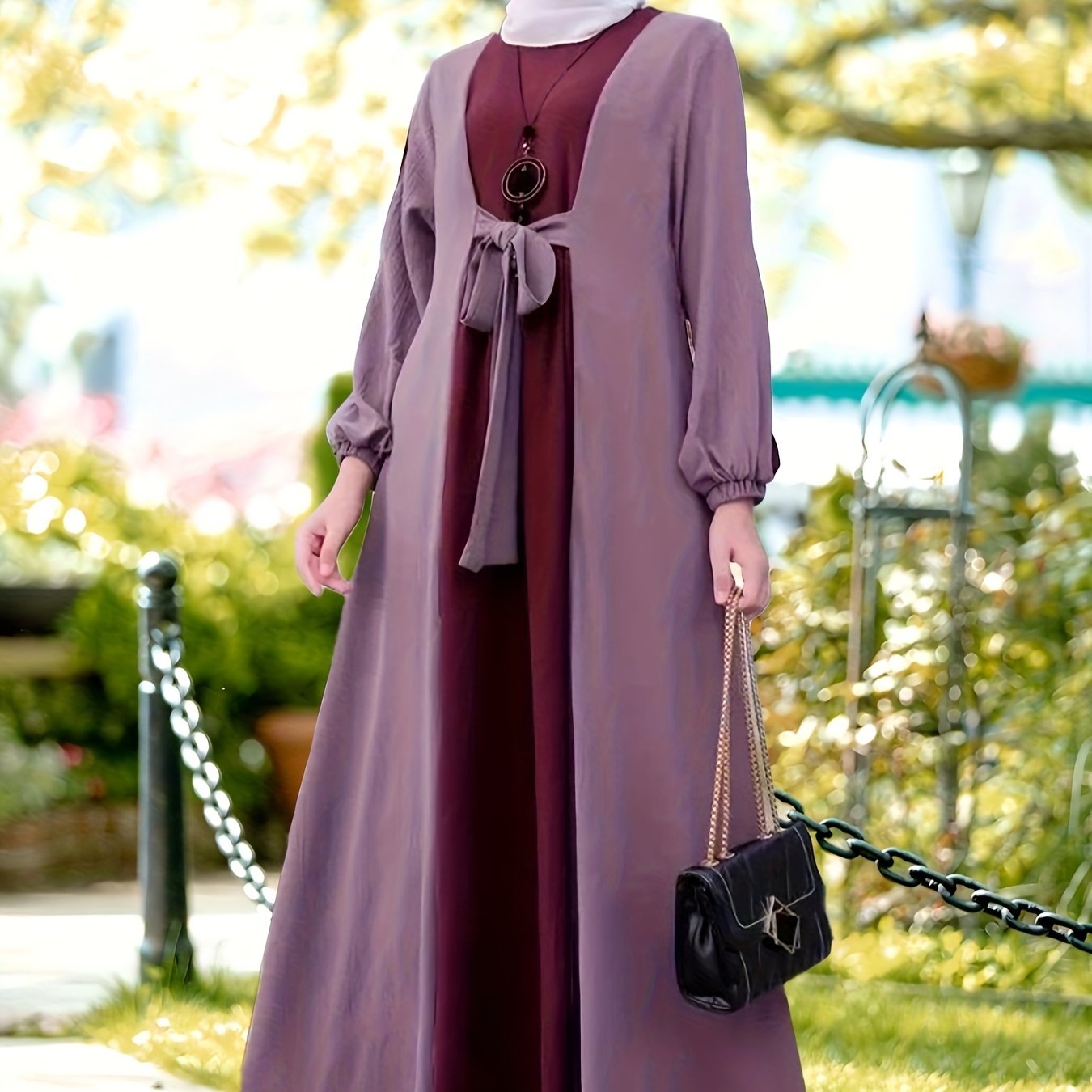 Color Block Tie Front Kaftan Dress, women fashion'/MH