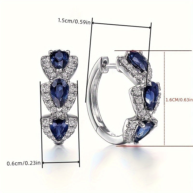 Droplet Shiny Synthetic Gems Decor Hoop Earrings Elegant Simple Style Banquet Party Ear Ornament Female Gift